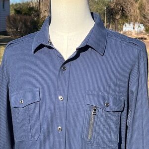 Rock & Republic Navy Button-Down w/Adjustable L/S Shirt Pockets Men's Size XL